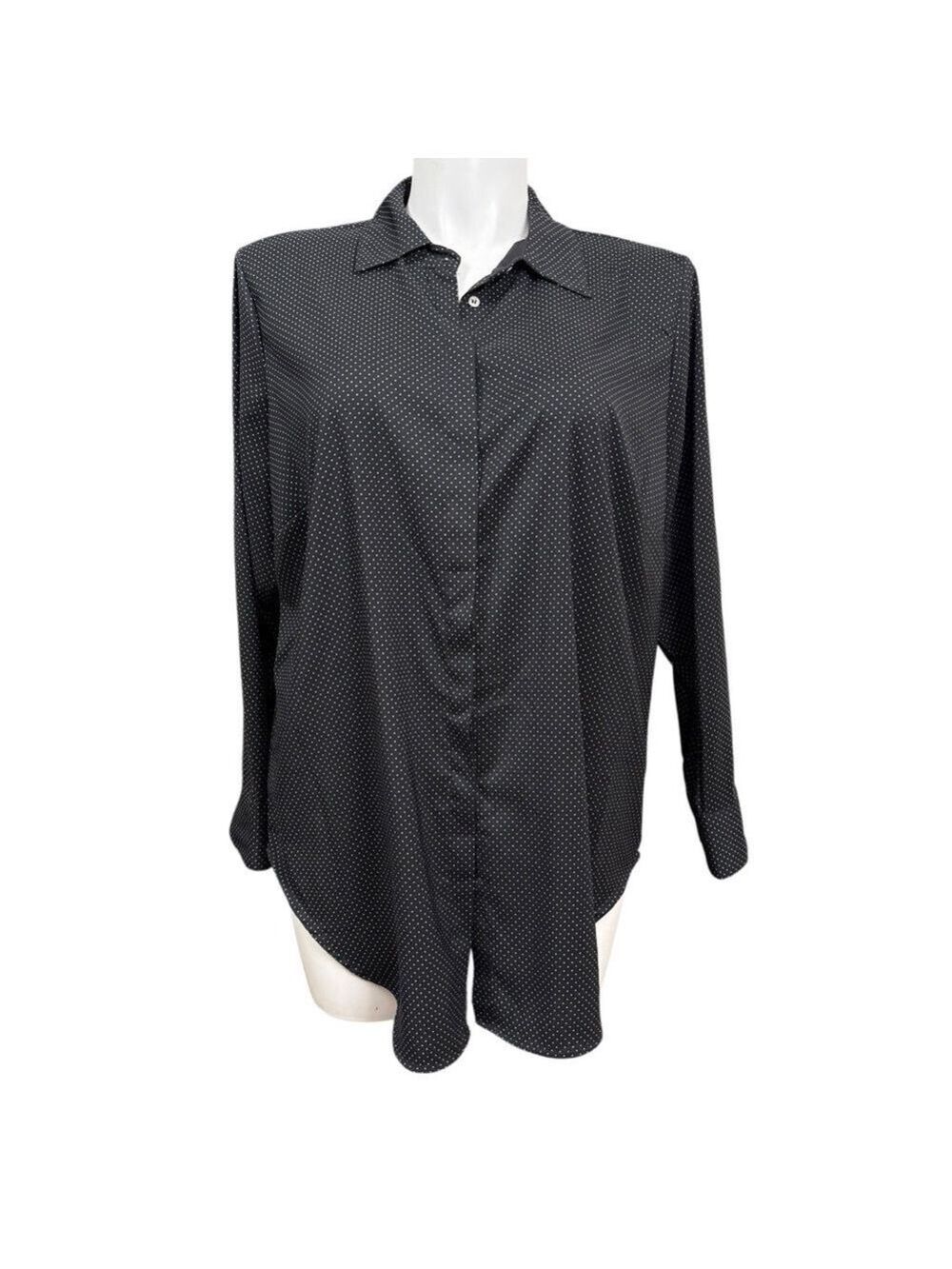Chelsea & Theodore Black Polka Dot Button Front Blouse‎ Women's 1X